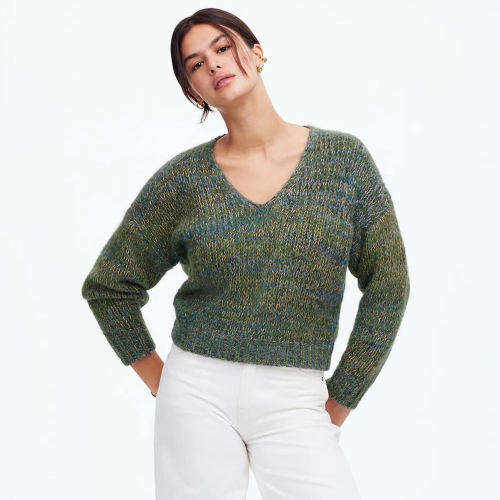 Madewell - Marled V-Neck Sweater - Mossy Umber Marl